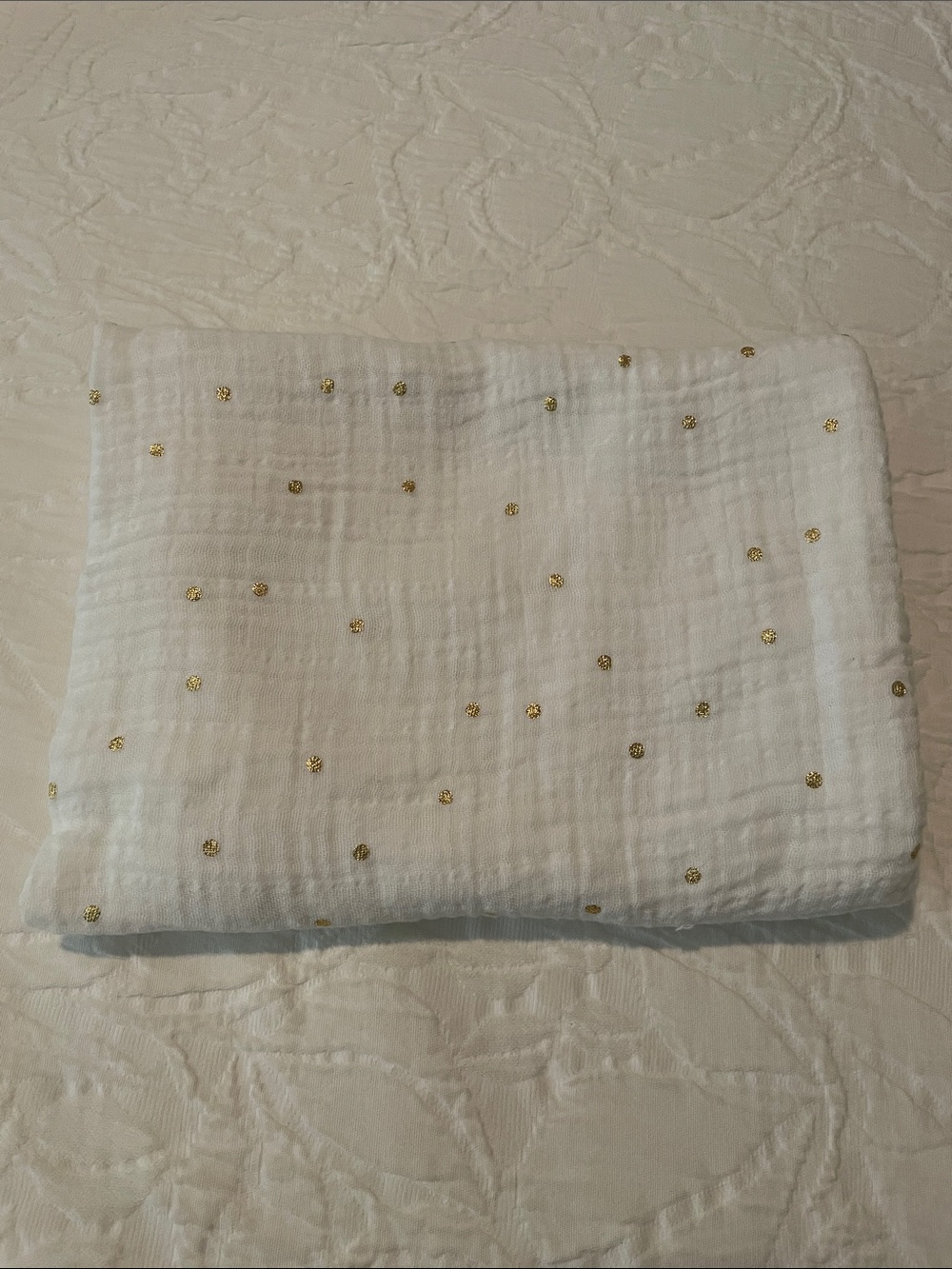 Ava & Aiden White Throw with Gold Dot Accents